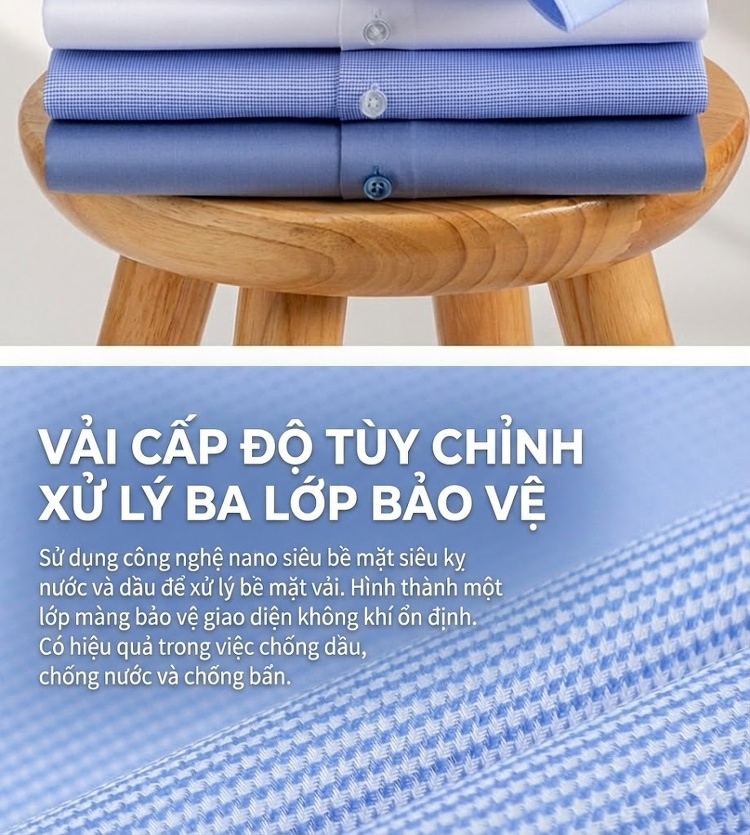 Áo Sơ Mi Dài Tay Nam Phong Cách Công Sở, Chống Bám Bẩn Màu Trắng, Xanh Dương, Xám... chi tiết 2