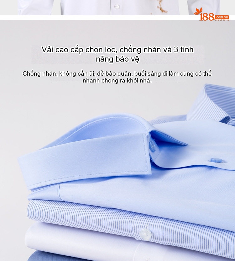 Áo Sơ Mi Dài Tay Nam Phong Cách Công Sở, Chống Bám Bẩn Màu Trắng, Xanh Dương, Xám... chi tiết 6