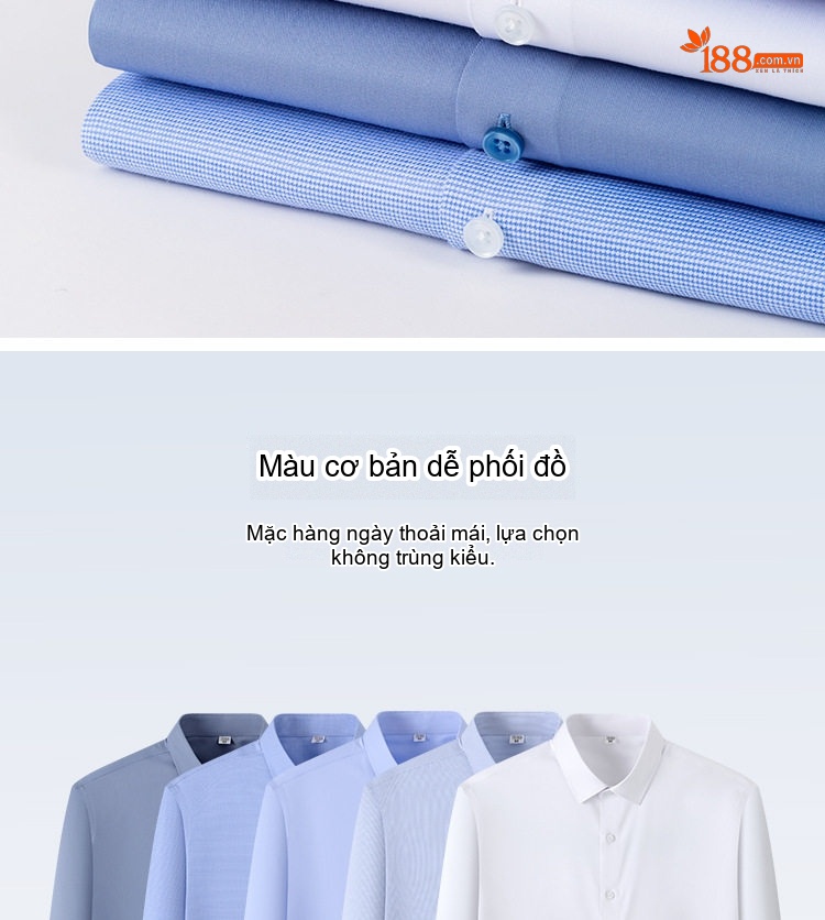 Áo Sơ Mi Dài Tay Nam Phong Cách Công Sở, Chống Bám Bẩn Màu Trắng, Xanh Dương, Xám... chi tiết 7