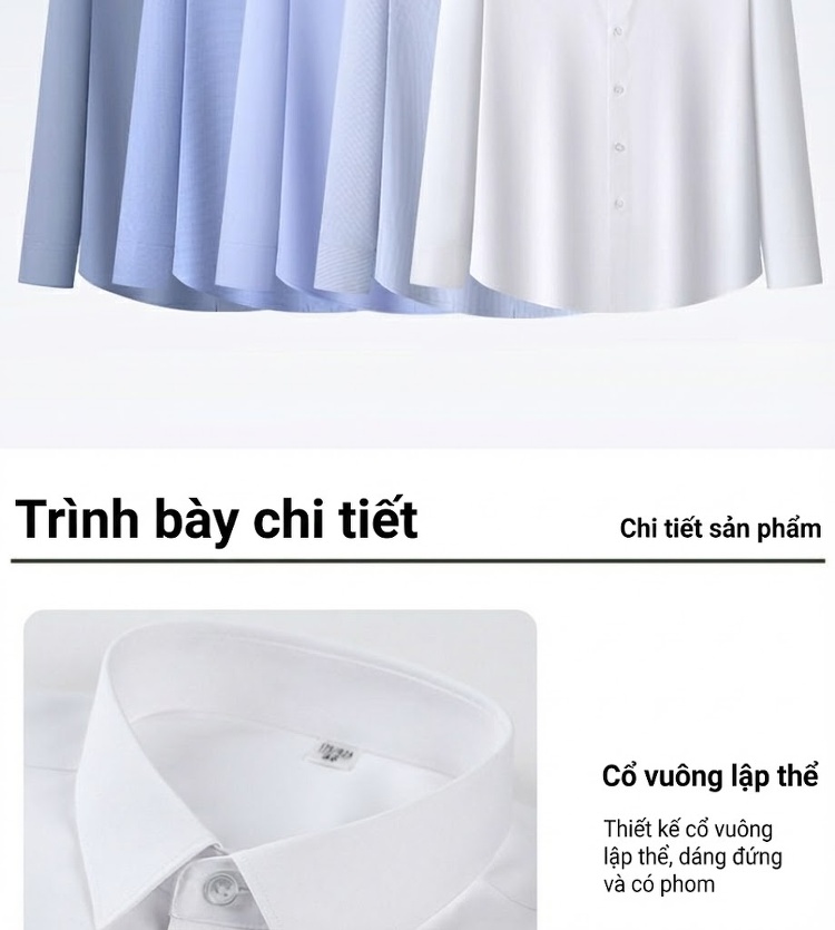 Áo Sơ Mi Dài Tay Nam Phong Cách Công Sở, Chống Bám Bẩn Màu Trắng, Xanh Dương, Xám... chi tiết 8