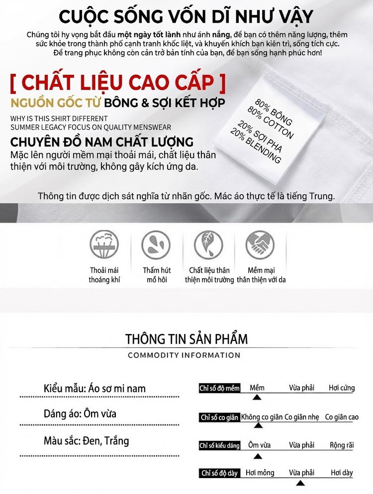 Áo Sơ Mi Dài Tay Nam Thêu Hình Ong Vàng Phong Cách Doanh Nhân Màu Đen, Trắng chi tiết 4