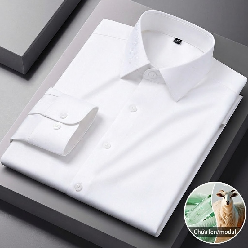 Áo Sơ Mi Dài Tay Nam Thu Đông Chất Liệu Modal Pha Len Màu Đen, Xanh Dương, Trắng, Tím...
