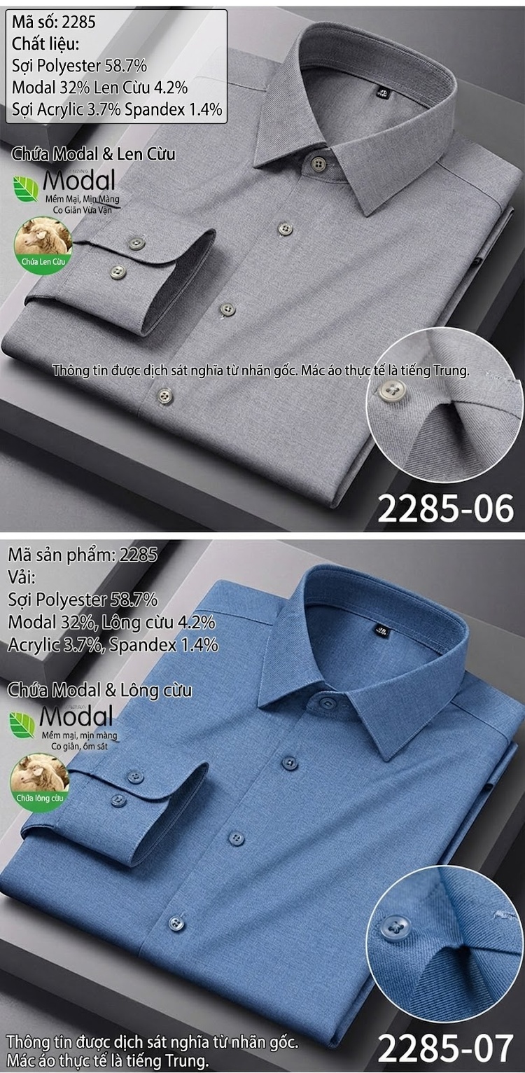 Áo Sơ Mi Dài Tay Nam Thu Đông Chất Liệu Modal Pha Len Màu Đen, Xanh Dương, Trắng, Tím... chi tiết 13