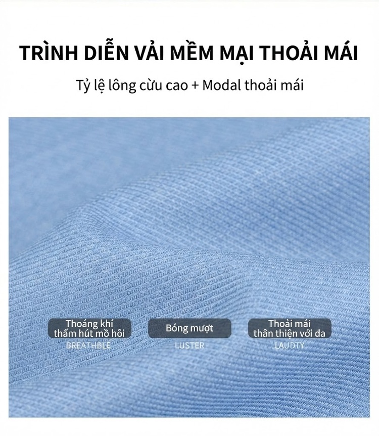Áo Sơ Mi Dài Tay Nam Thu Đông Chất Liệu Modal Pha Len Màu Đen, Xanh Dương, Trắng, Tím... chi tiết 4