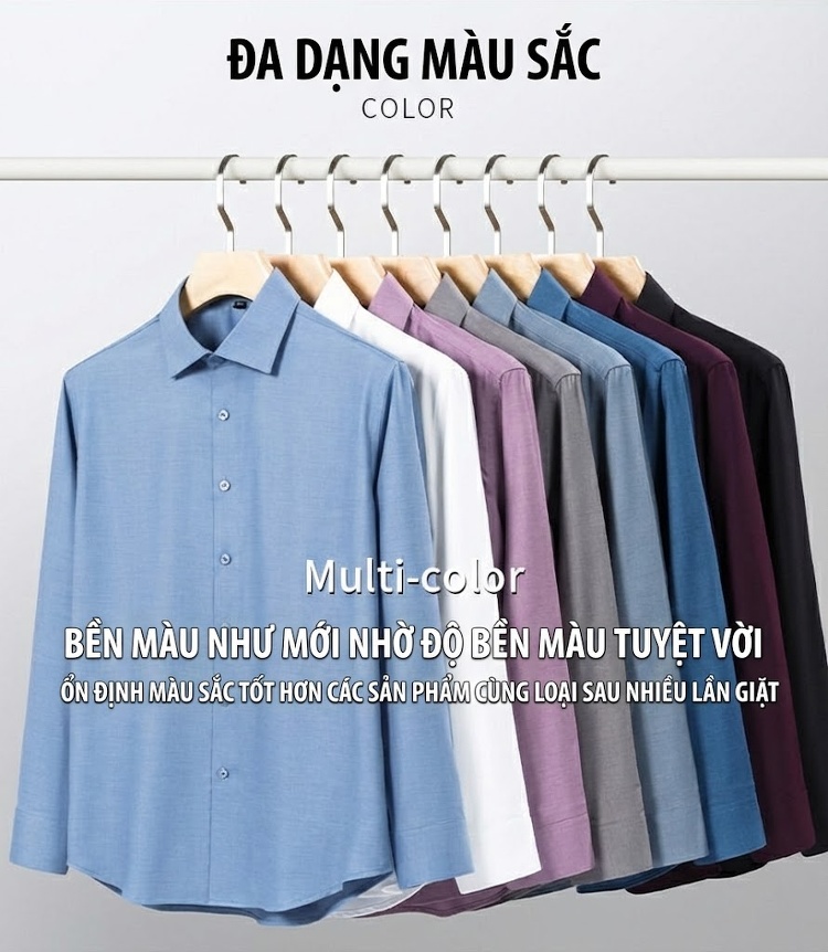 Áo Sơ Mi Dài Tay Nam Thu Đông Chất Liệu Modal Pha Len Màu Đen, Xanh Dương, Trắng, Tím... chi tiết 5