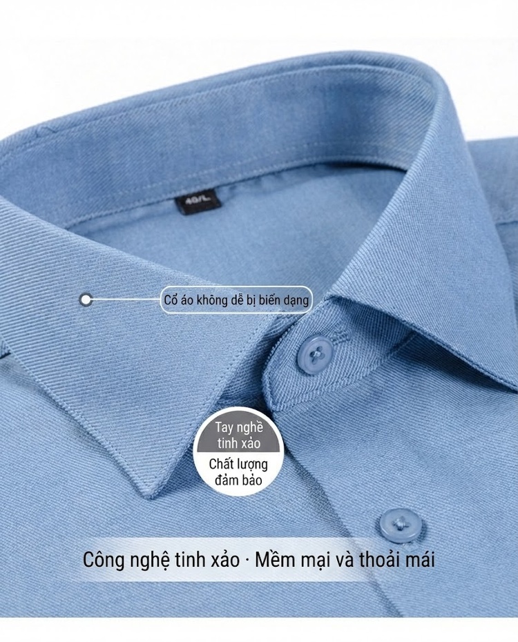 Áo Sơ Mi Dài Tay Nam Thu Đông Chất Liệu Modal Pha Len Màu Đen, Xanh Dương, Trắng, Tím... chi tiết 6