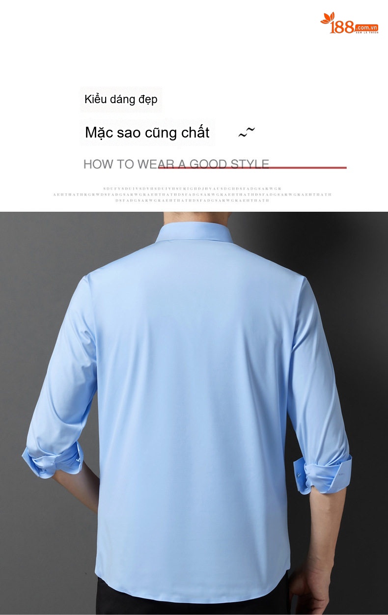 Áo Sơ Mi Nam Cao Cấp Co Giãn Thoải Mái Không Nhăn Không Đường May Màu Xanh Lam chi tiết 2
