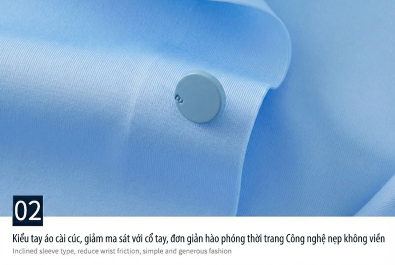 Áo Sơ Mi Nam Cao Cấp Co Giãn Thoải Mái Không Nhăn Không Đường May Màu Xanh Lam chi tiết 37