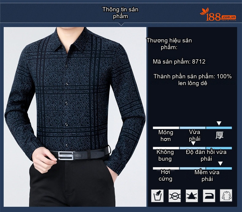 Áo Sơ Mi Nam Cashmere Dài Tay Lót Lông Giữ Nhiệt Phong Cách Trung Niên Màu Xanh Đen chi tiết 3