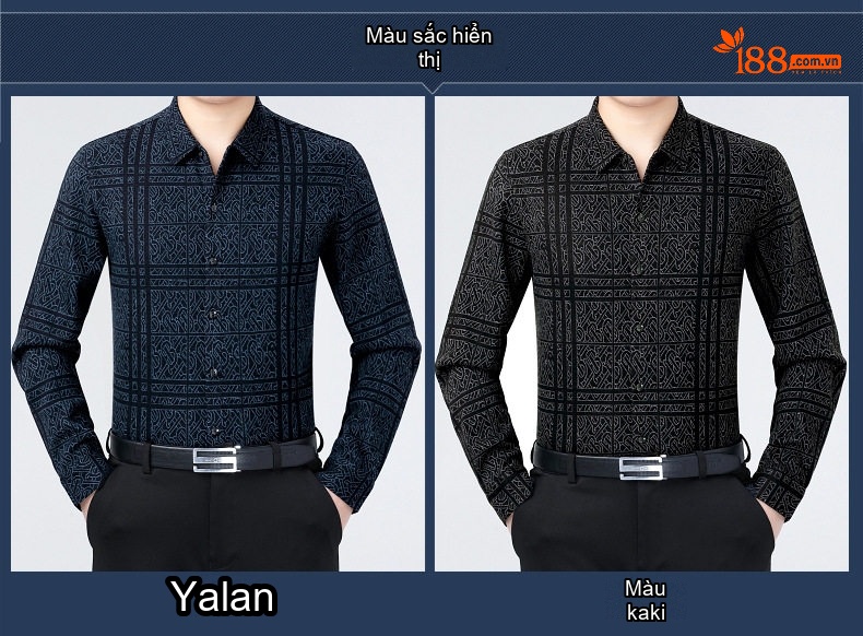 Áo Sơ Mi Nam Cashmere Dài Tay Lót Lông Giữ Nhiệt Phong Cách Trung Niên Màu Xanh Đen chi tiết 4