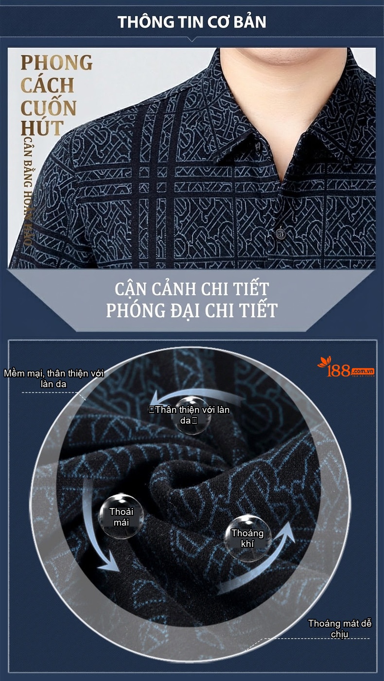 Áo Sơ Mi Nam Cashmere Dài Tay Lót Lông Giữ Nhiệt Phong Cách Trung Niên Màu Xanh Đen chi tiết 2