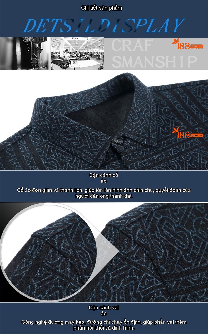 Áo Sơ Mi Nam Cashmere Dài Tay Lót Lông Giữ Nhiệt Phong Cách Trung Niên Màu Xanh Đen chi tiết 15