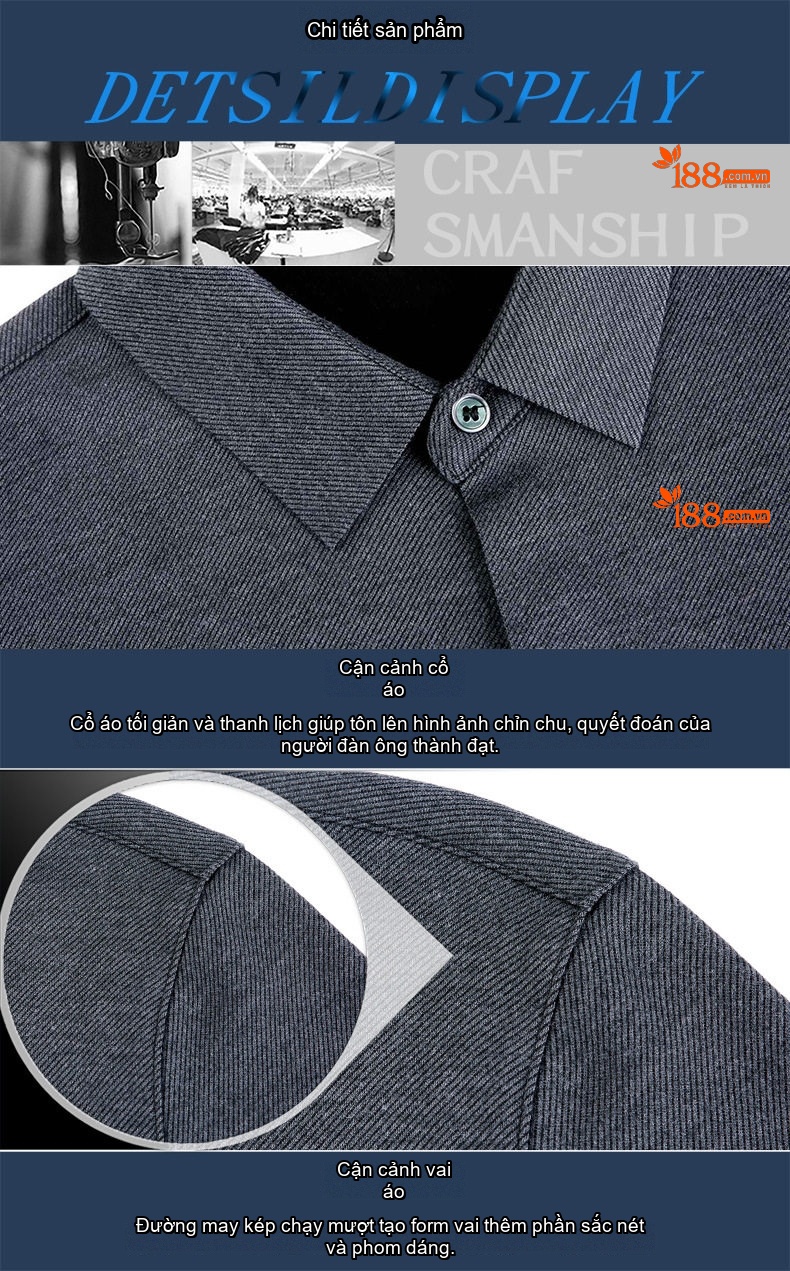 Áo Sơ Mi Nam Cashmere Lông Cừu Dài Tay Màu Đen, Xám, Tím, Xanh Navy... chi tiết 24