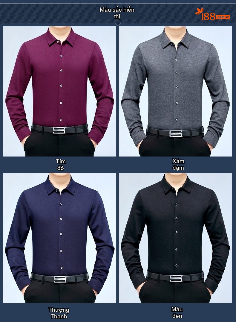 Áo Sơ Mi Nam Cashmere Lông Cừu Dài Tay Màu Đen, Xám, Tím, Xanh Navy... chi tiết 7
