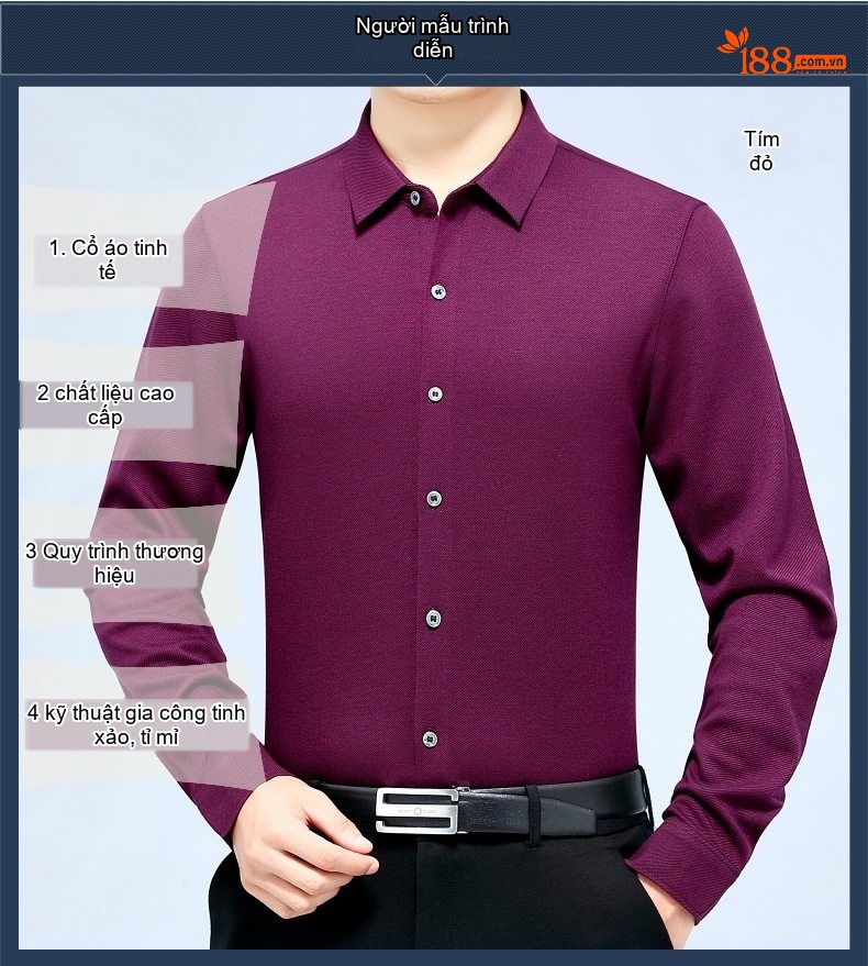 Áo Sơ Mi Nam Cashmere Lông Cừu Dài Tay Màu Đen, Xám, Tím, Xanh Navy... chi tiết 8