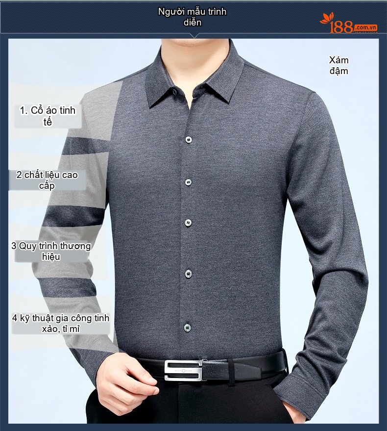 Áo Sơ Mi Nam Cashmere Lông Cừu Dài Tay Màu Đen, Xám, Tím, Xanh Navy... chi tiết 11