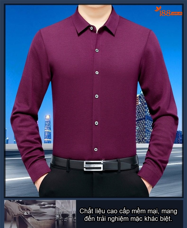Áo Sơ Mi Nam Cashmere Lông Cừu Dài Tay Màu Đen, Xám, Tím, Xanh Navy... chi tiết 1