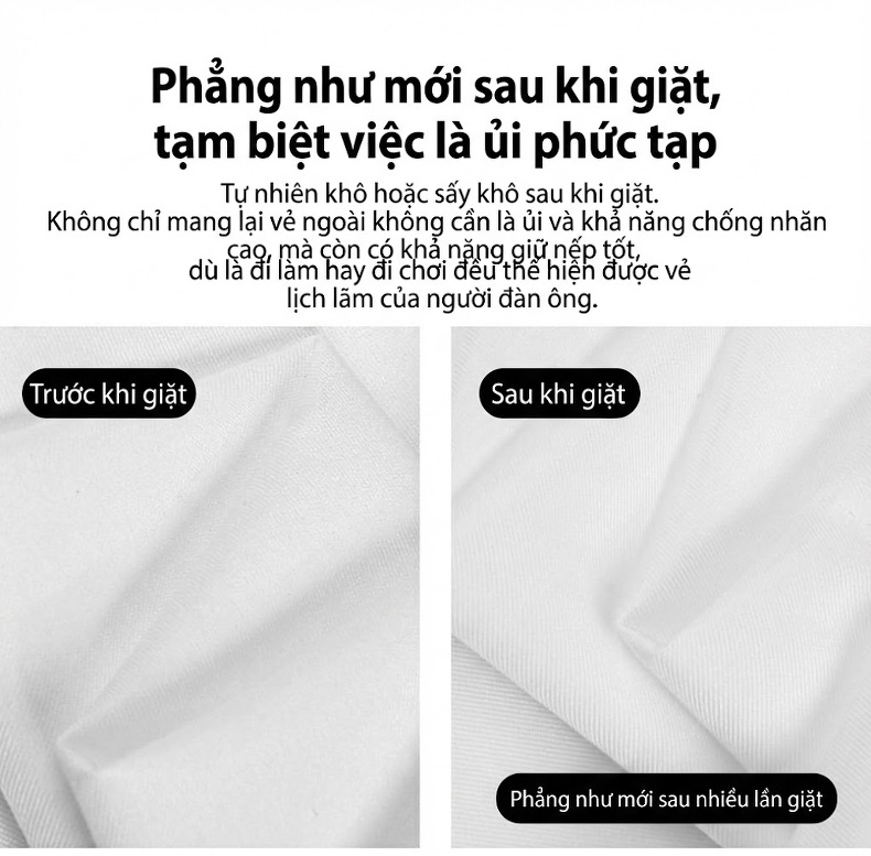 Áo Sơ Mi Nam Cotton Dài Tay Chống Nhăn Màu Trắng, Xanh chi tiết 8