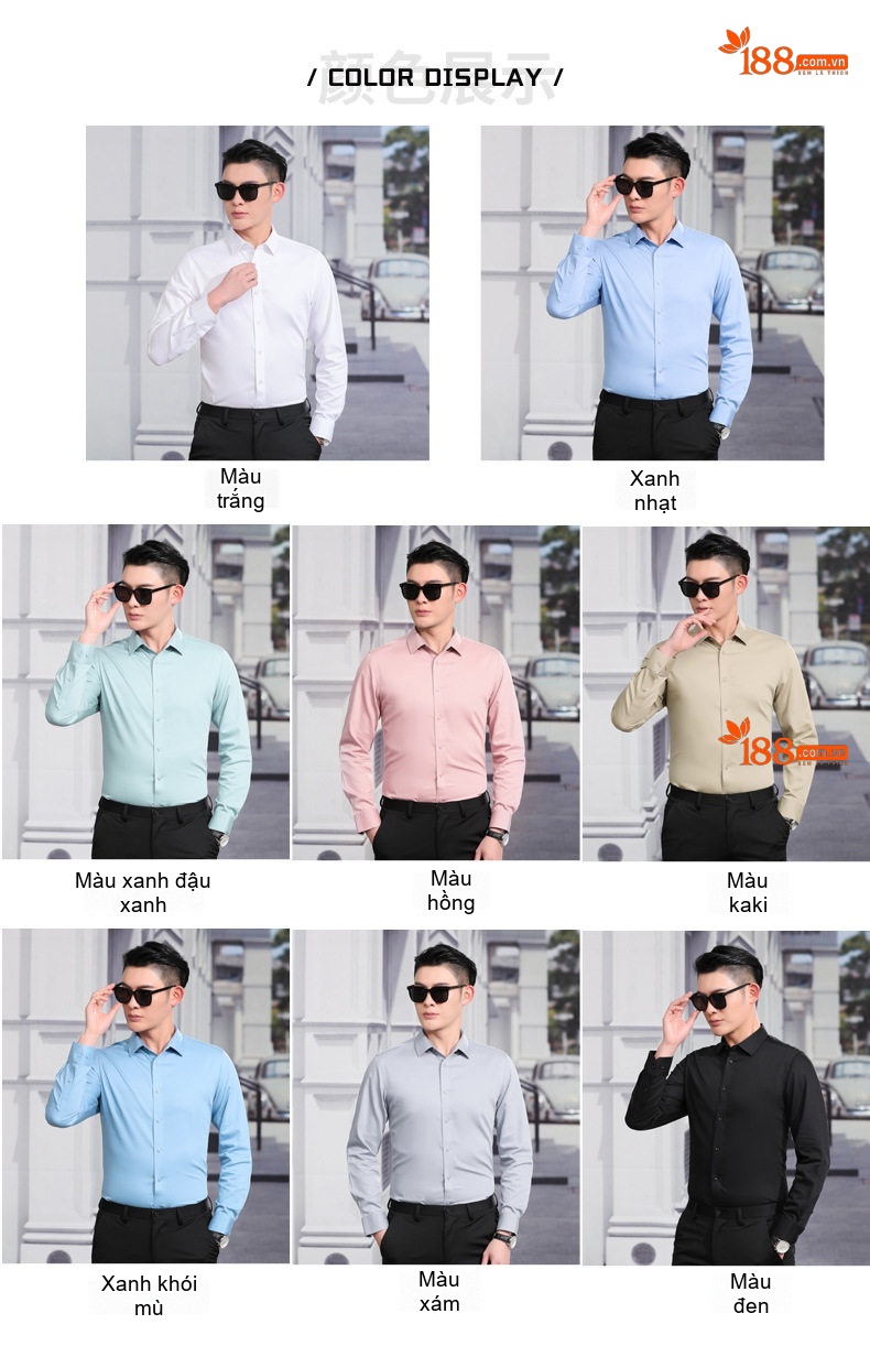 Áo Sơ Mi Nam Cotton Dài Tay Chống Nhăn Màu Trắng, Xanh chi tiết 9