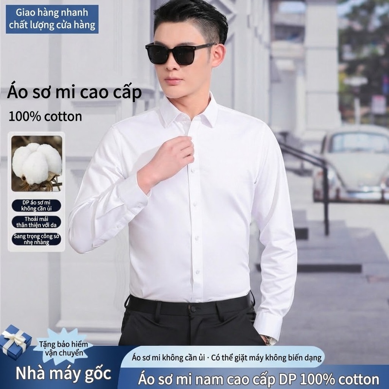 Áo Sơ Mi Nam Cotton Dài Tay Chống Nhăn Màu Trắng, Xanh