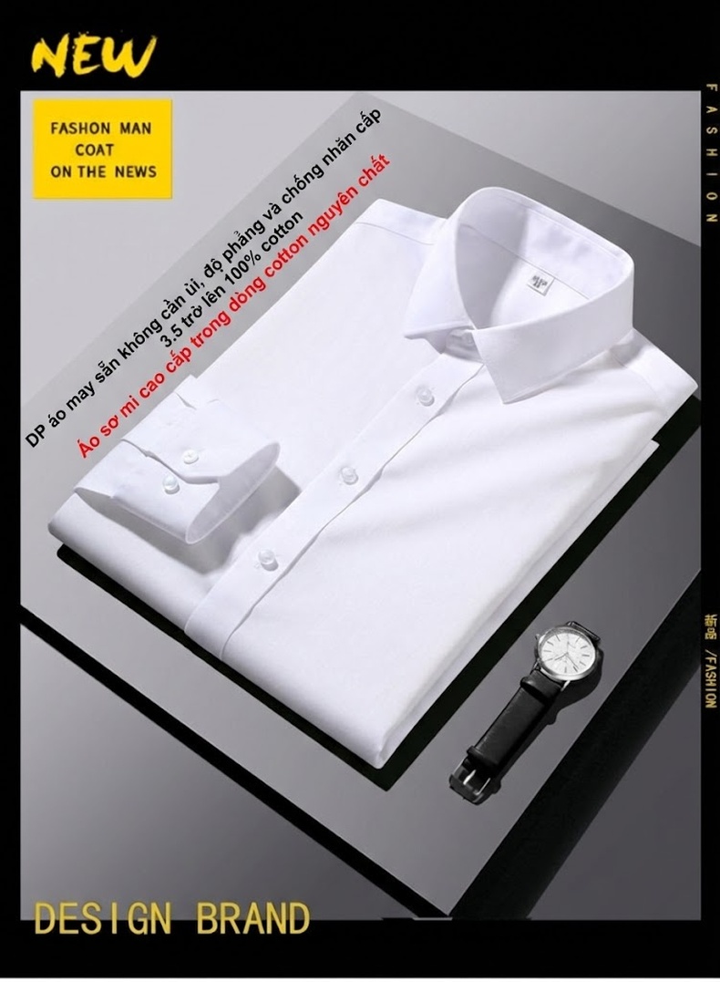 Áo Sơ Mi Nam Cotton Dài Tay Chống Nhăn Màu Trắng, Xanh chi tiết 1