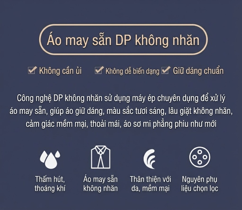 Áo Sơ Mi Nam Cotton Dài Tay Chống Nhăn Màu Trắng, Xanh chi tiết 2