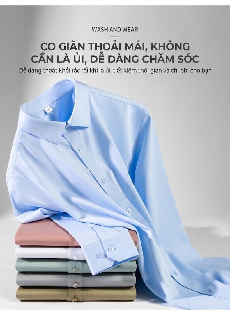 Áo Sơ Mi Nam Cotton Dài Tay Chống Nhăn Màu Trắng, Xanh chi tiết 6