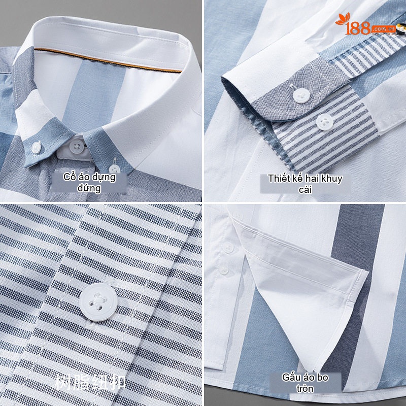 Áo Sơ Mi Nam Cotton Dài Tay Ô Vuông Kiểu Công Sở Màu Xanh Lá, Xanh Dương, Xám, Trắng...