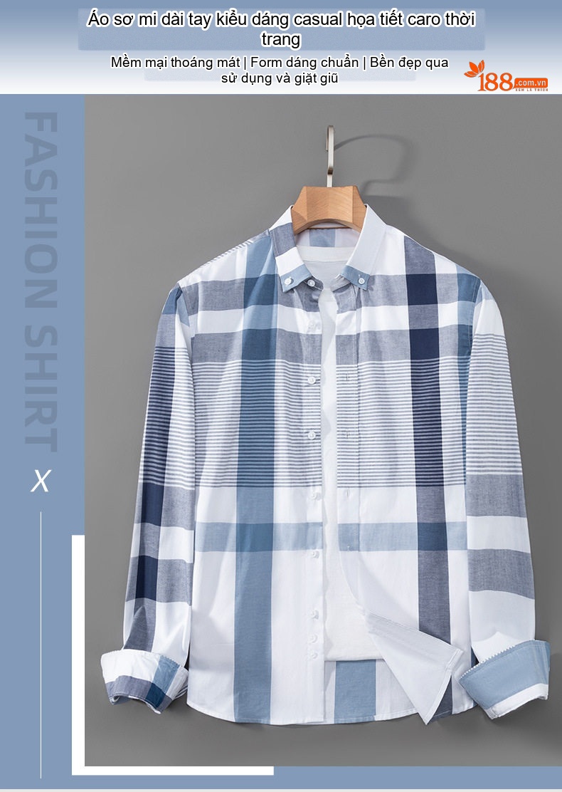 Áo Sơ Mi Nam Cotton Dài Tay Ô Vuông Kiểu Công Sở Màu Xanh Lá, Xanh Dương, Xám, Trắng... chi tiết 1
