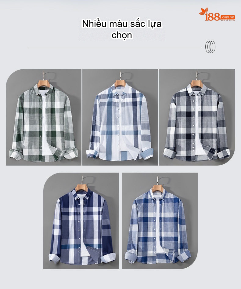 Áo Sơ Mi Nam Cotton Dài Tay Ô Vuông Kiểu Công Sở Màu Xanh Lá, Xanh Dương, Xám, Trắng... chi tiết 9