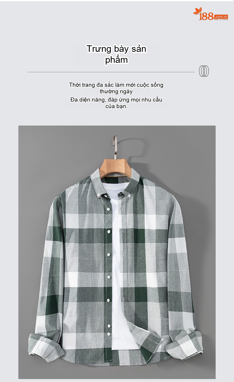 Áo Sơ Mi Nam Cotton Dài Tay Ô Vuông Kiểu Công Sở Màu Xanh Lá, Xanh Dương, Xám, Trắng... chi tiết 11