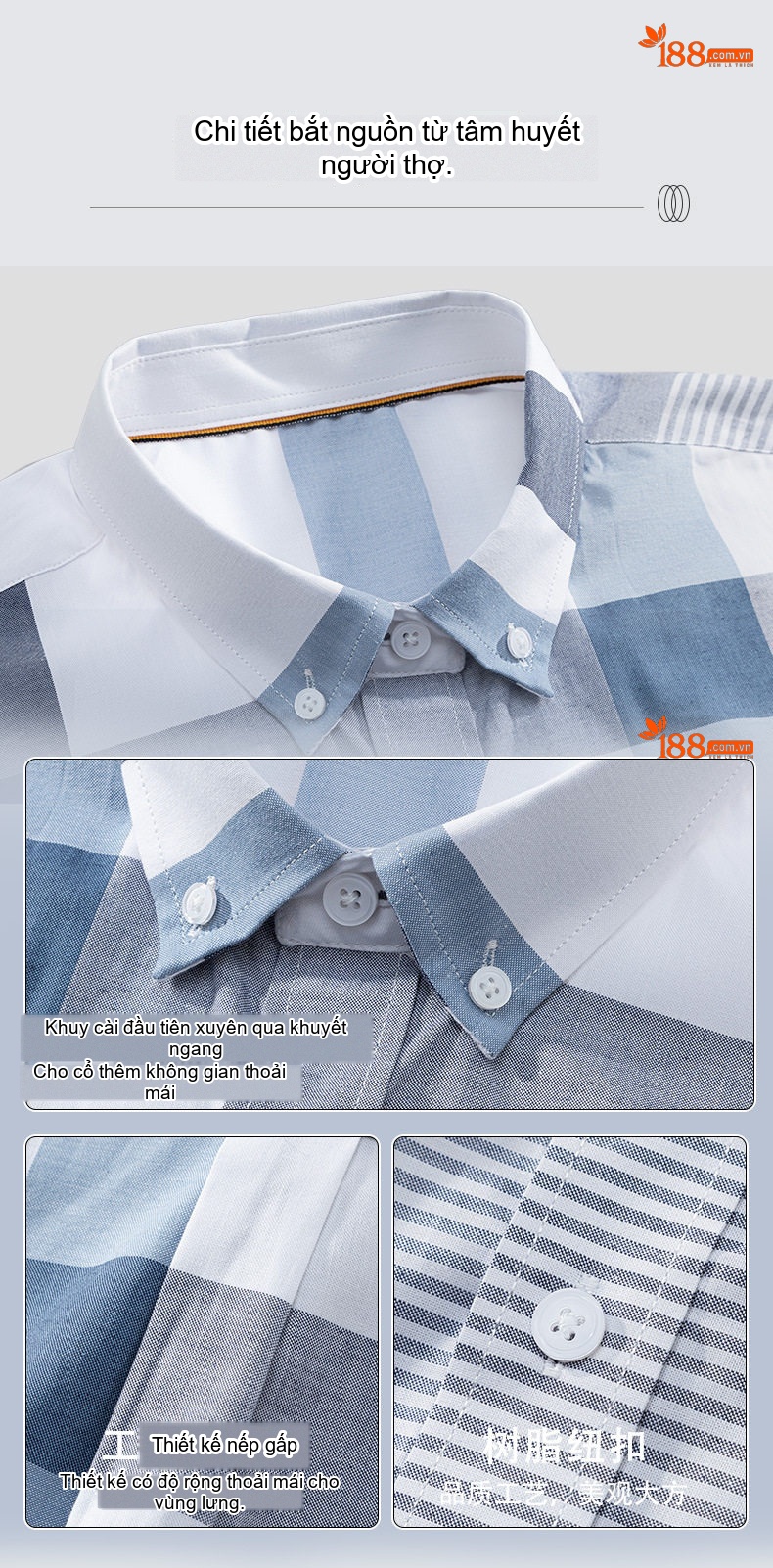 Áo Sơ Mi Nam Cotton Dài Tay Ô Vuông Kiểu Công Sở Màu Xanh Lá, Xanh Dương, Xám, Trắng... chi tiết 8