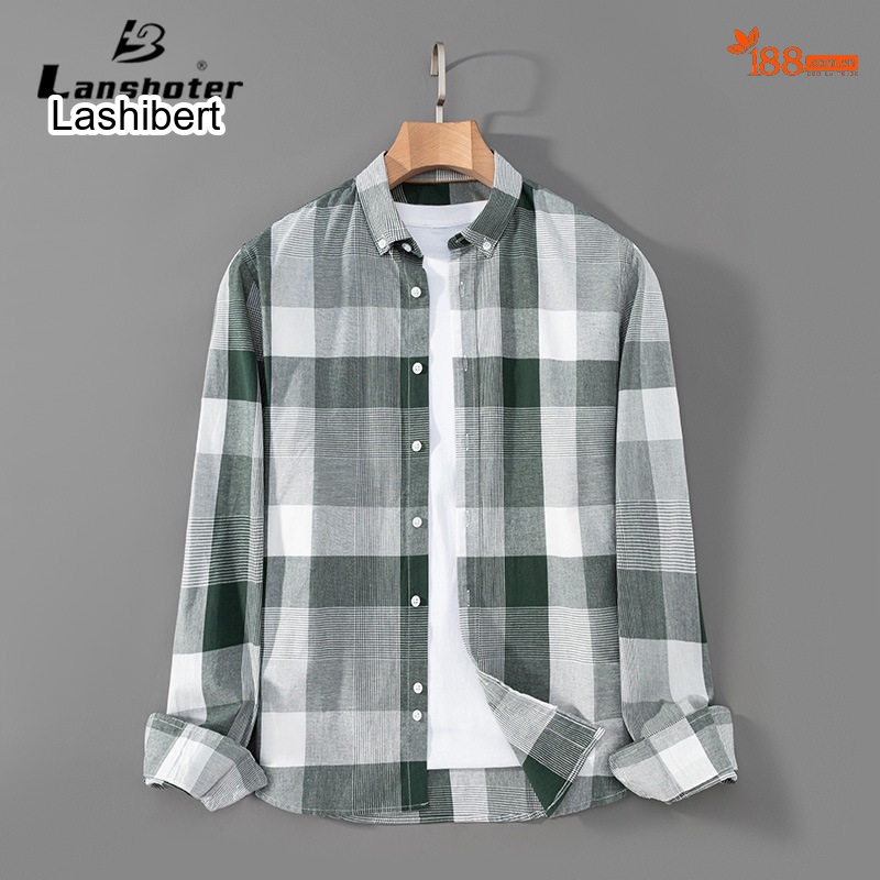 Áo Sơ Mi Nam Cotton Dài Tay Ô Vuông Kiểu Công Sở Màu Xanh Lá, Xanh Dương, Xám, Trắng...