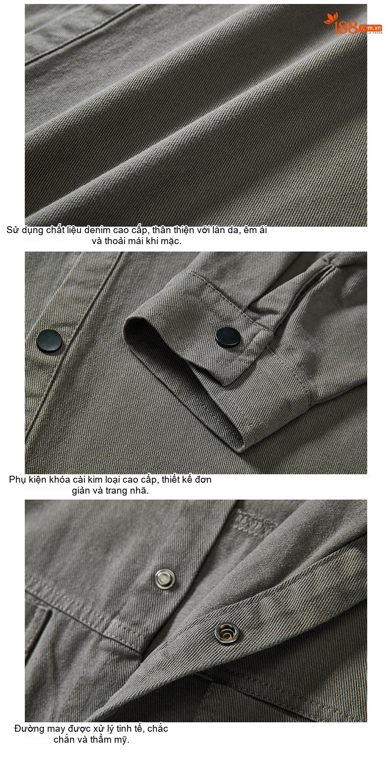 Áo Sơ Mi Nam Cotton Dáng Rộng Tay Dài Lót Lông Màu Trắng Kem, Xanh Rêu, Đen chi tiết 7