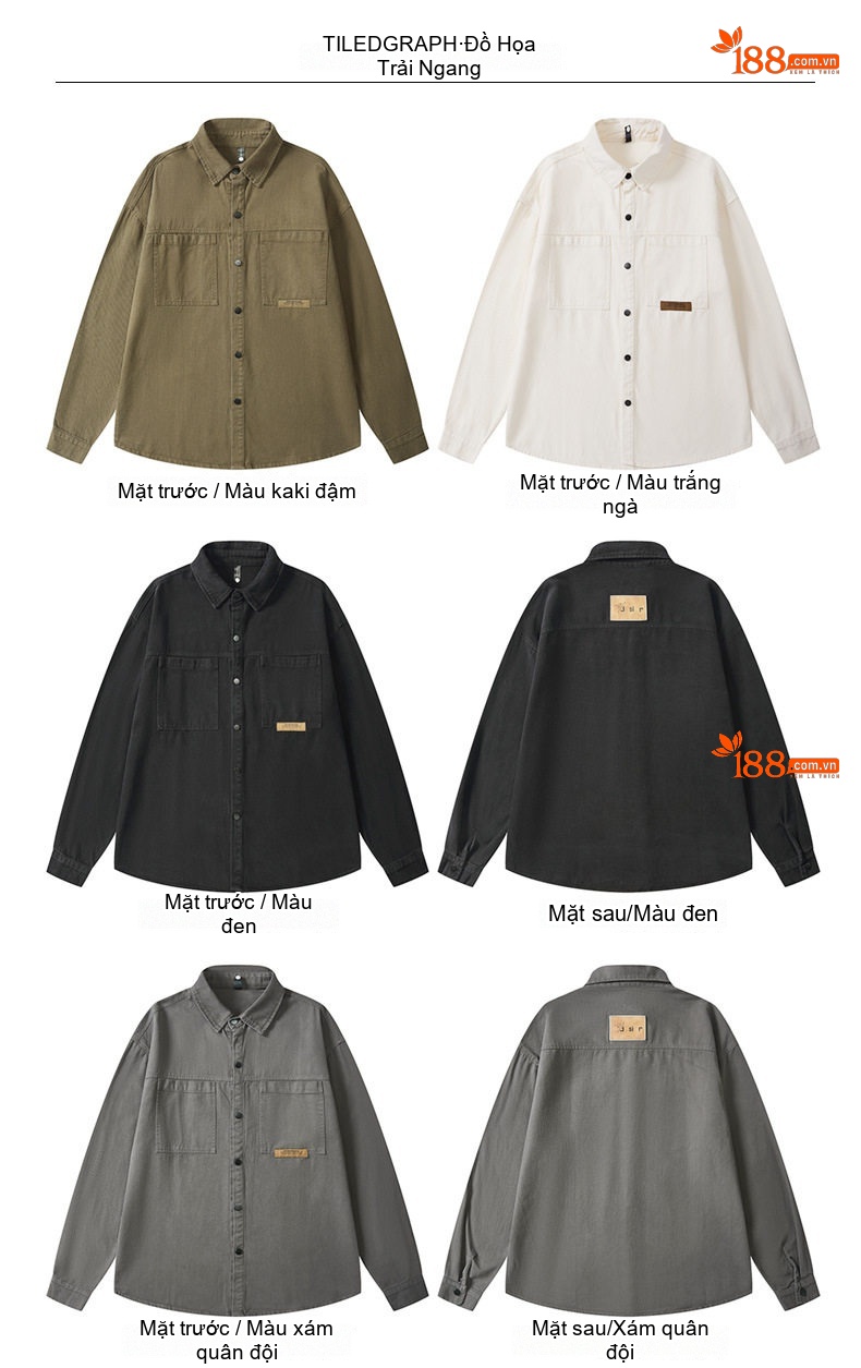 Áo Sơ Mi Nam Cotton Dáng Rộng Tay Dài Lót Lông Màu Trắng Kem, Xanh Rêu, Đen chi tiết 5