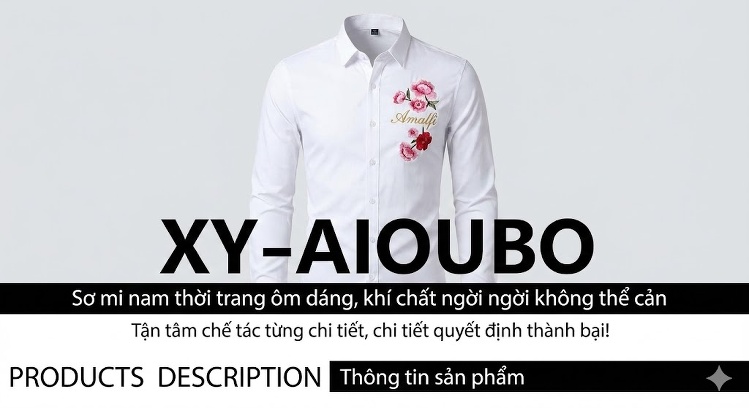 Áo Sơ Mi Nam Cotton In Hoa Hồng Phong Cách Trung Hoa Form Ôm Màu Đen, Trắng, Xanh Dương, Xám chi tiết 1