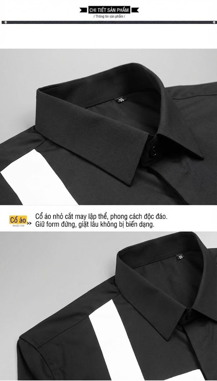 Áo Sơ Mi Nam Cotton In Họa Tiết Hình Học Tay Dài Phong Cách Âu Mỹ Màu Trắng, Đen chi tiết 9