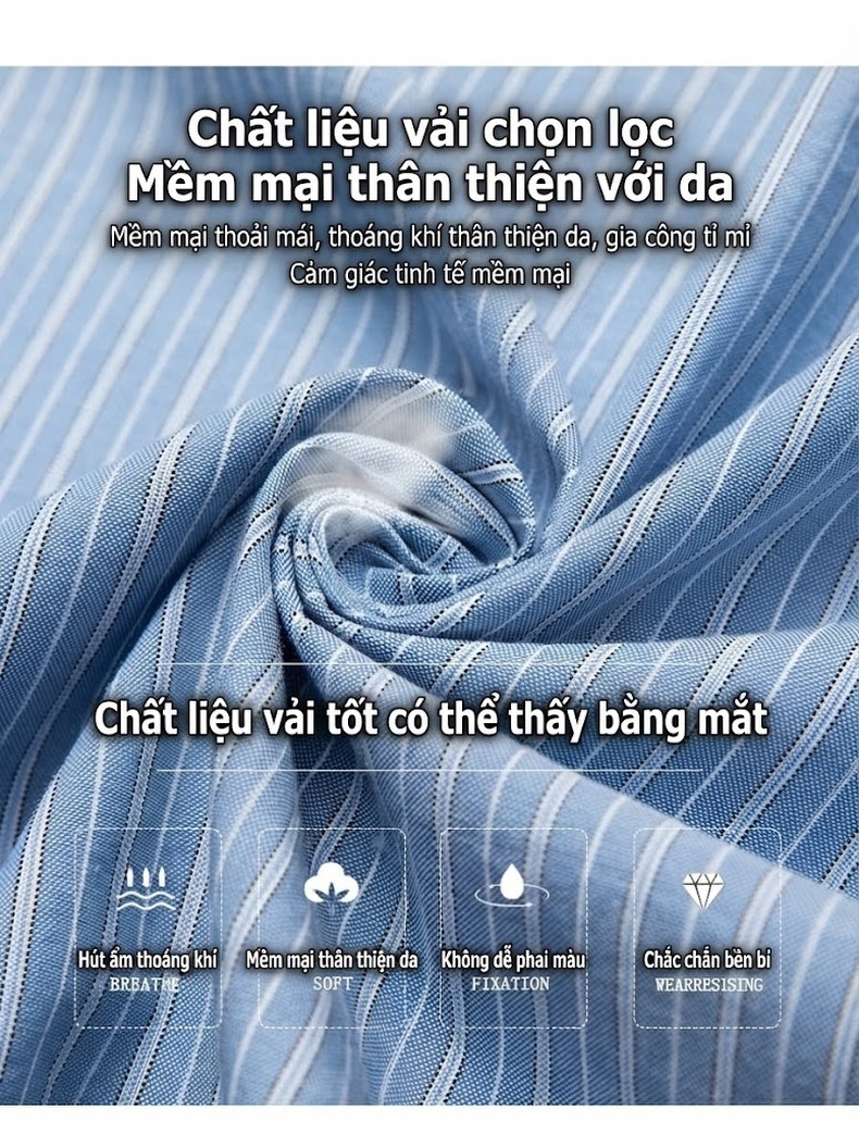 Áo Sơ Mi Nam Cotton Ngắn Tay Chống Nhăn Màu Xanh, Hồng, Xám chi tiết 2