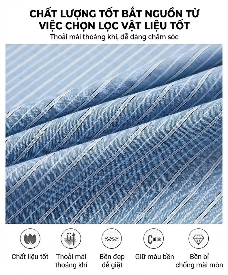 Áo Sơ Mi Nam Cotton Ngắn Tay Chống Nhăn Màu Xanh, Hồng, Xám chi tiết 3