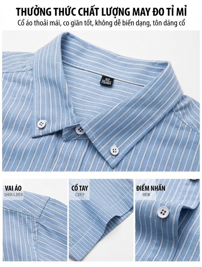 Áo Sơ Mi Nam Cotton Ngắn Tay Chống Nhăn Màu Xanh, Hồng, Xám chi tiết 4