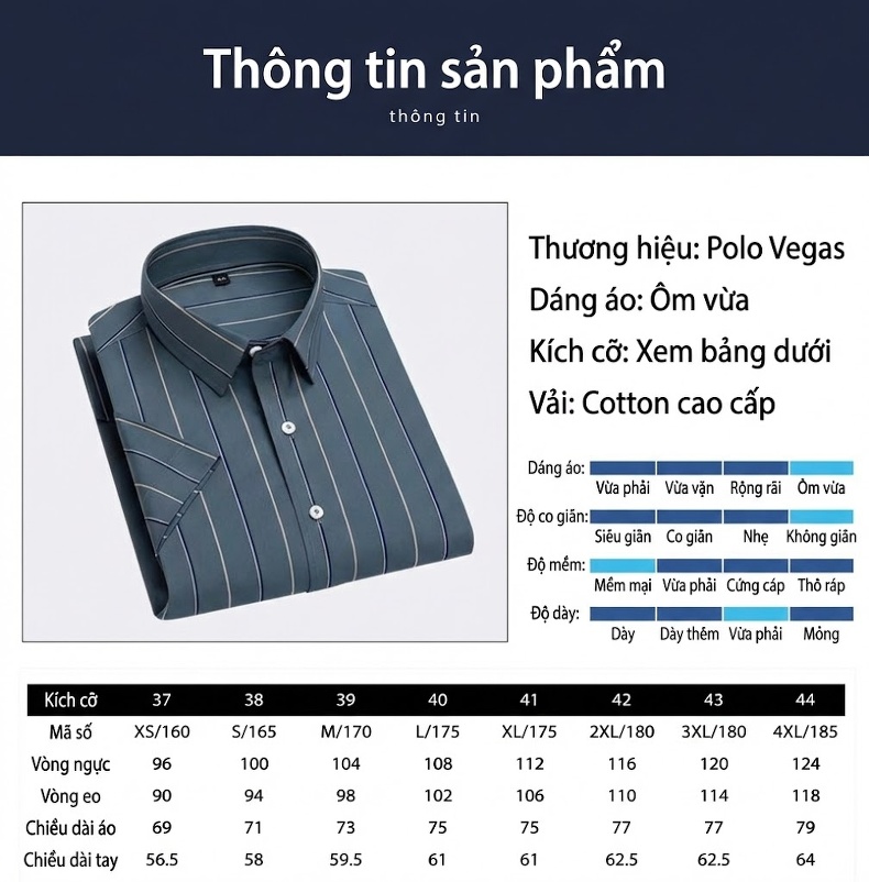 Áo Sơ Mi Nam Cotton Tay Ngắn Kẻ Sọc Thoáng Mát Màu Trắng, Xanh Dương, Nâu, Xám... chi tiết 8