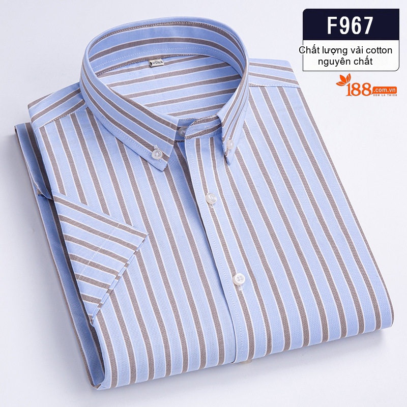 Áo Sơ Mi Nam Cotton Tay Ngắn Kẻ Sọc Thoáng Mát Màu Trắng, Xanh Dương, Nâu, Xám... chi tiết 11