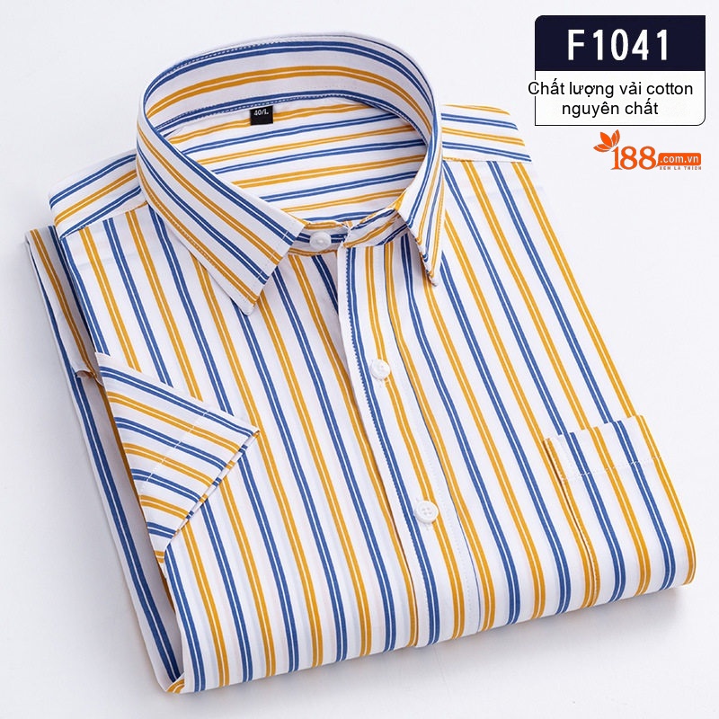Áo Sơ Mi Nam Cotton Tay Ngắn Kẻ Sọc Thoáng Mát Màu Trắng, Xanh Dương, Nâu, Xám... chi tiết 12