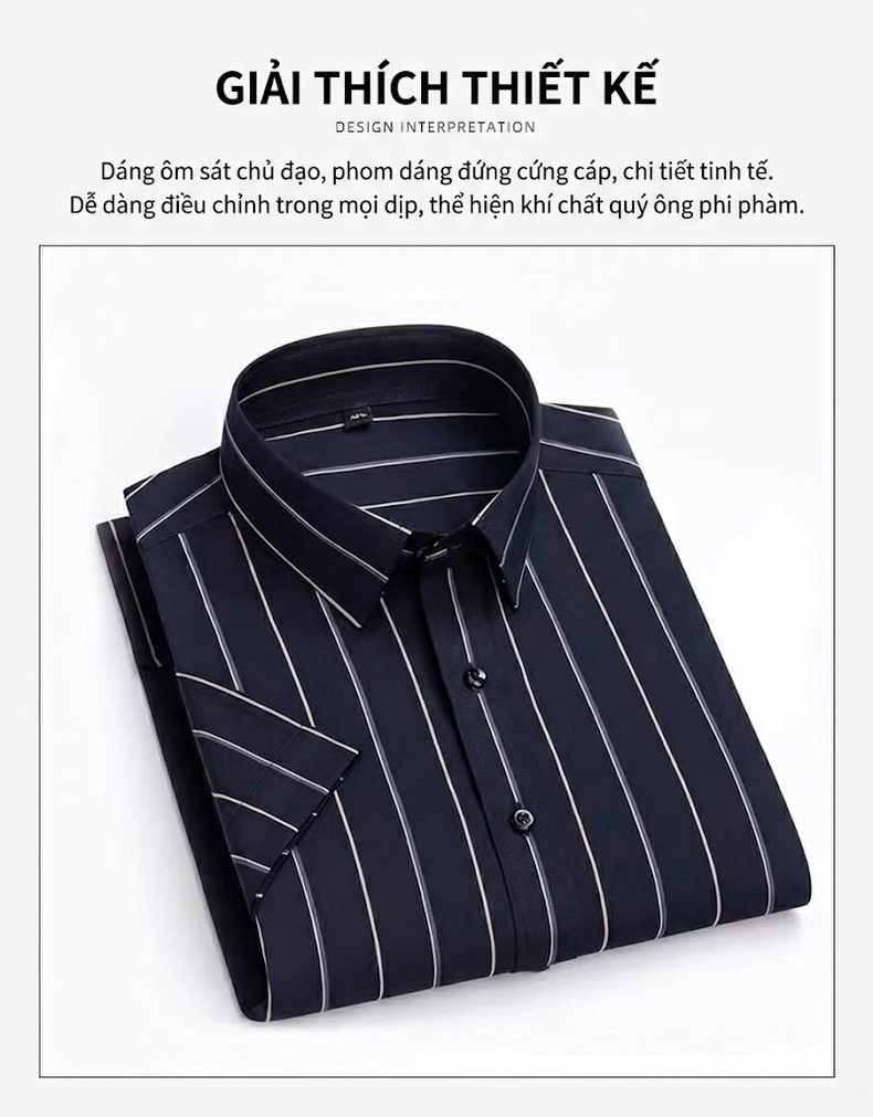 Áo Sơ Mi Nam Cotton Tay Ngắn Kẻ Sọc Thoáng Mát Màu Trắng, Xanh Dương, Nâu, Xám... chi tiết 3