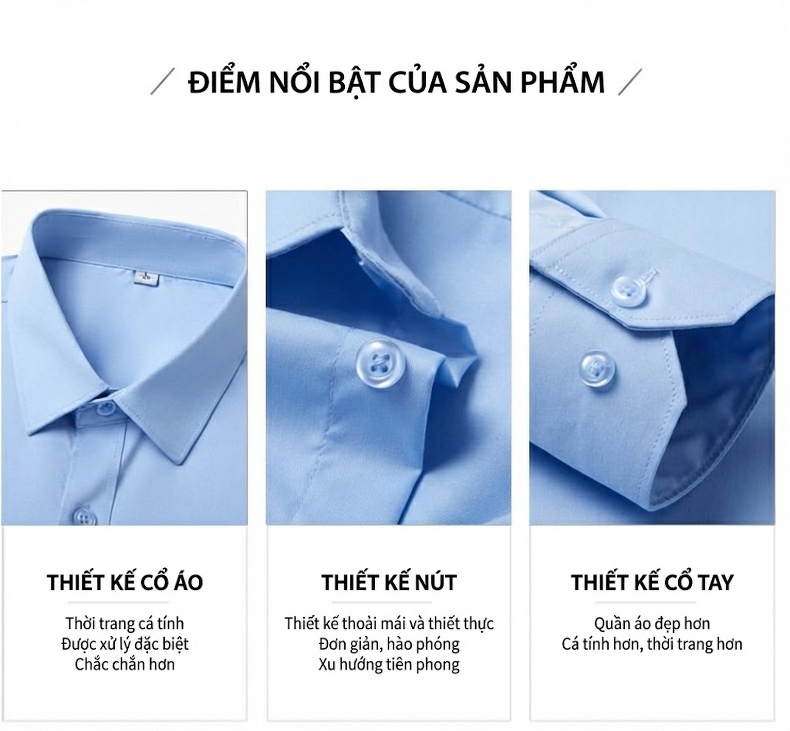 Áo Sơ Mi Nam Dài Tay Bốn Chiều Co Giãn Chống Nhăn Màu Trắng, Xám, Xanh Dương chi tiết 10