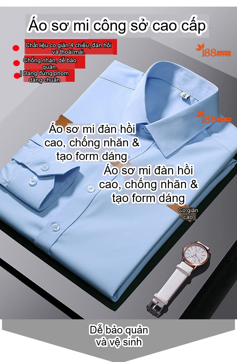 Áo Sơ Mi Nam Dài Tay Bốn Chiều Co Giãn Chống Nhăn Màu Trắng, Xám, Xanh Dương chi tiết 1