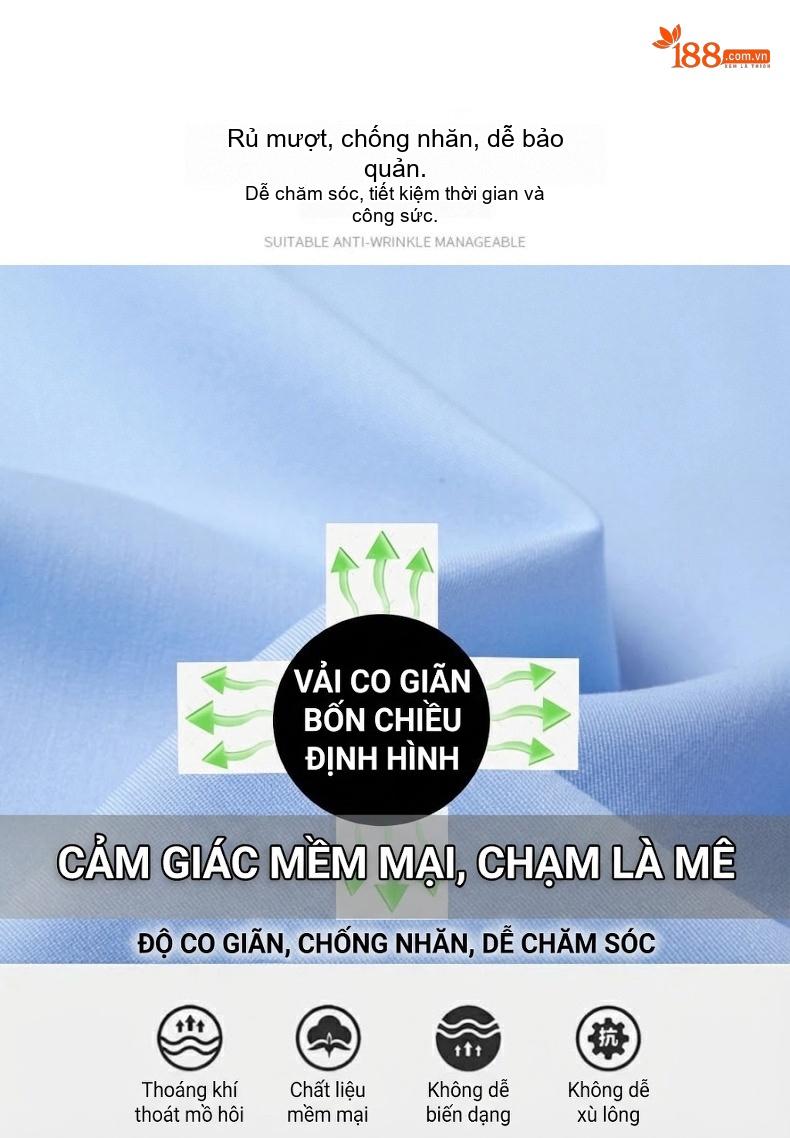 Áo Sơ Mi Nam Dài Tay Bốn Chiều Co Giãn Chống Nhăn Màu Trắng, Xám, Xanh Dương chi tiết 4
