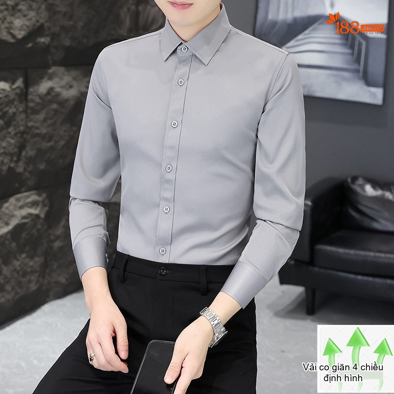 Áo Sơ Mi Nam Dài Tay Bốn Chiều Co Giãn Chống Nhăn Màu Trắng, Xám, Xanh Dương