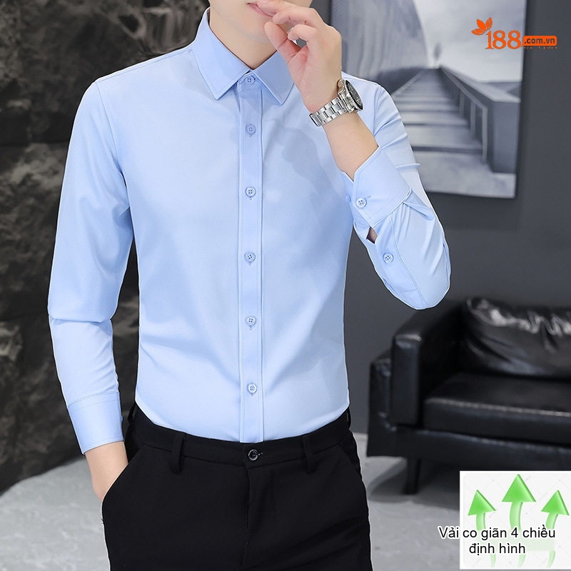Áo Sơ Mi Nam Dài Tay Bốn Chiều Co Giãn Chống Nhăn Màu Trắng, Xám, Xanh Dương