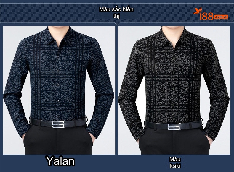 Áo Sơ Mi Nam Dài Tay Cashmere Họa Tiết Trung Niên Màu Xanh Đen chi tiết 4